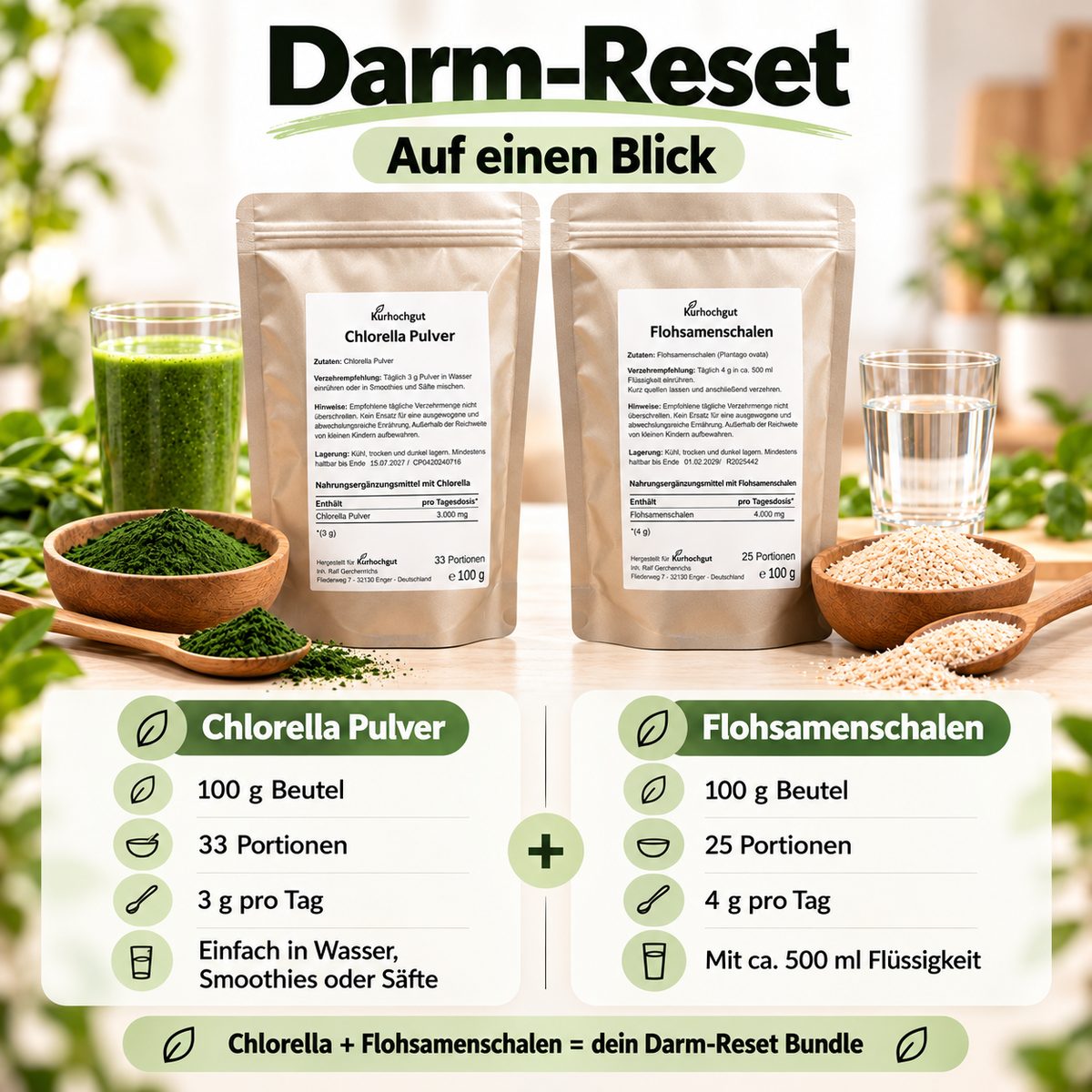 Darm-Reset mit Chlorella Pulver und Flohsamenschalen