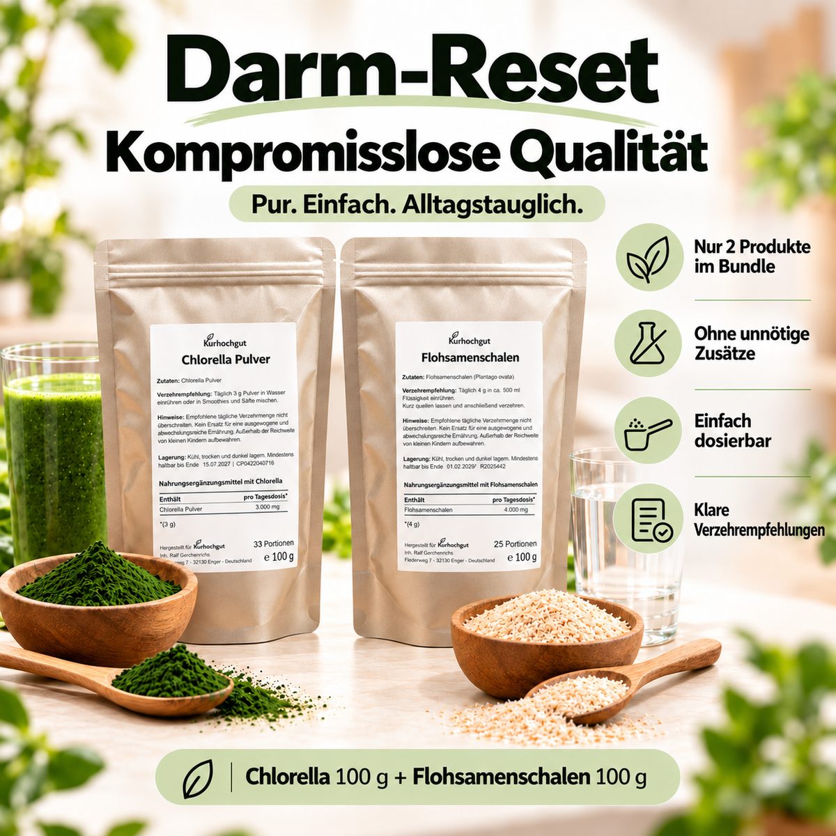 Darm-Reset mit Chlorella Pulver und Flohsamenschalen