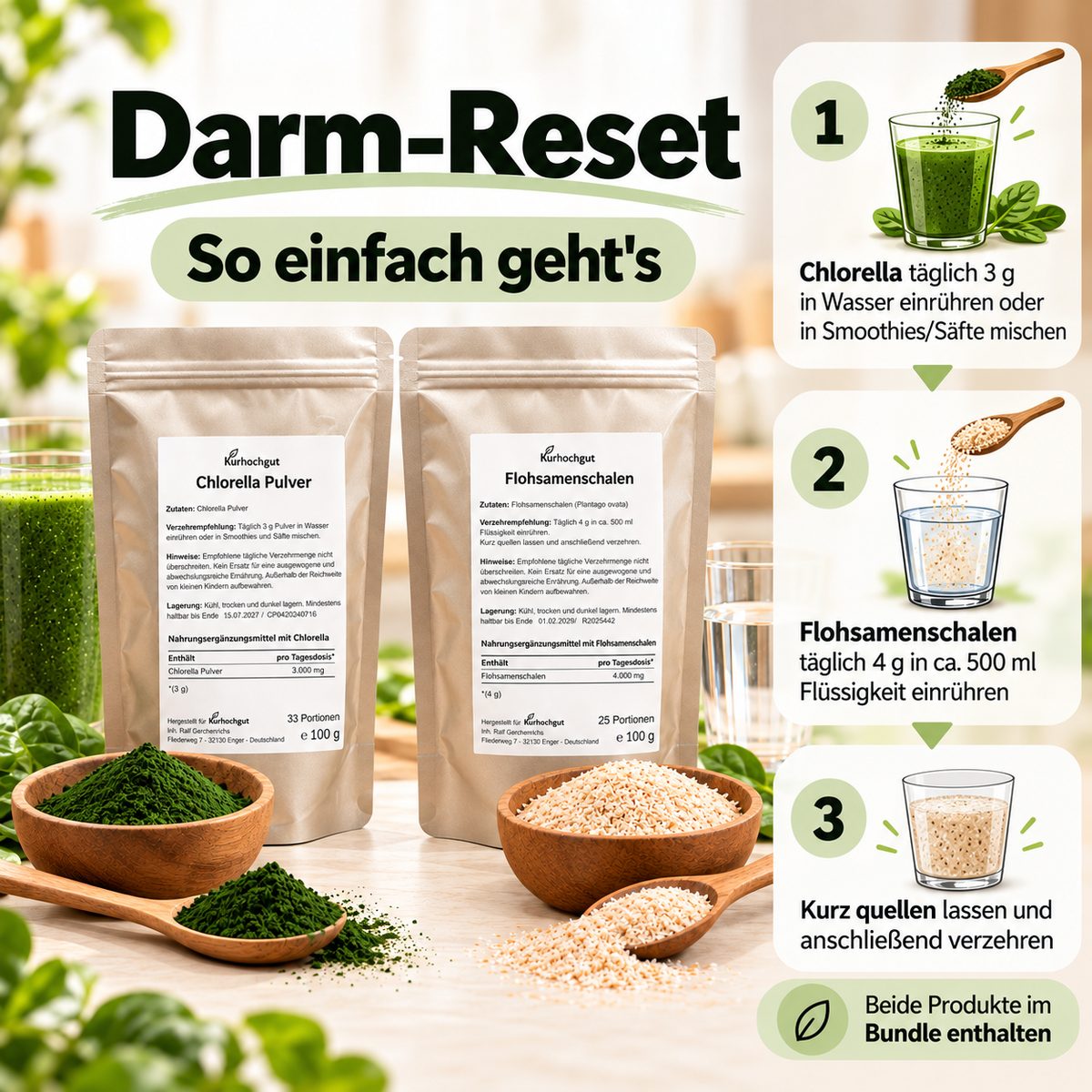 Darm-Reset mit Chlorella Pulver und Flohsamenschalen